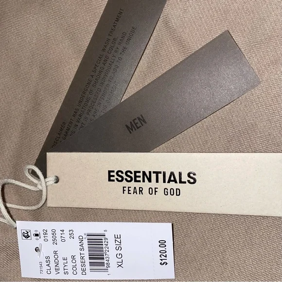 Fear of God Essentials Fleece Hoodie Desert Sand (With Pockets) Size XL